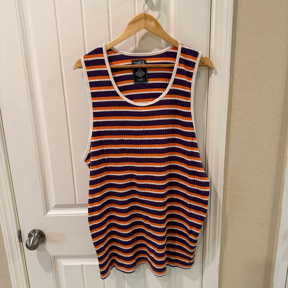 Super Massive Striped Tank Top XL Purple Orange Ribbed Sleeveless NWT - Picture 3 of 9